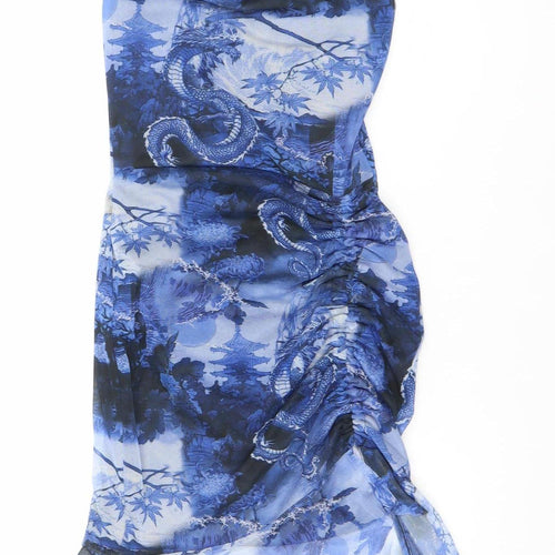 PrettyLittleThing Women’s Blue Dragon Mesh Ruched Slip Dress Size 8