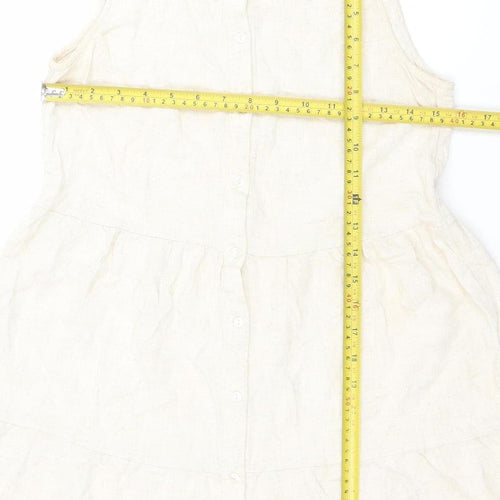 Stradivarius Women Ivory Sleeveless Shirt Dress S Lightweight Linen
