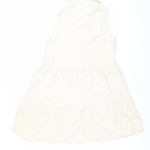 Stradivarius Women Ivory Sleeveless Shirt Dress S Lightweight Linen