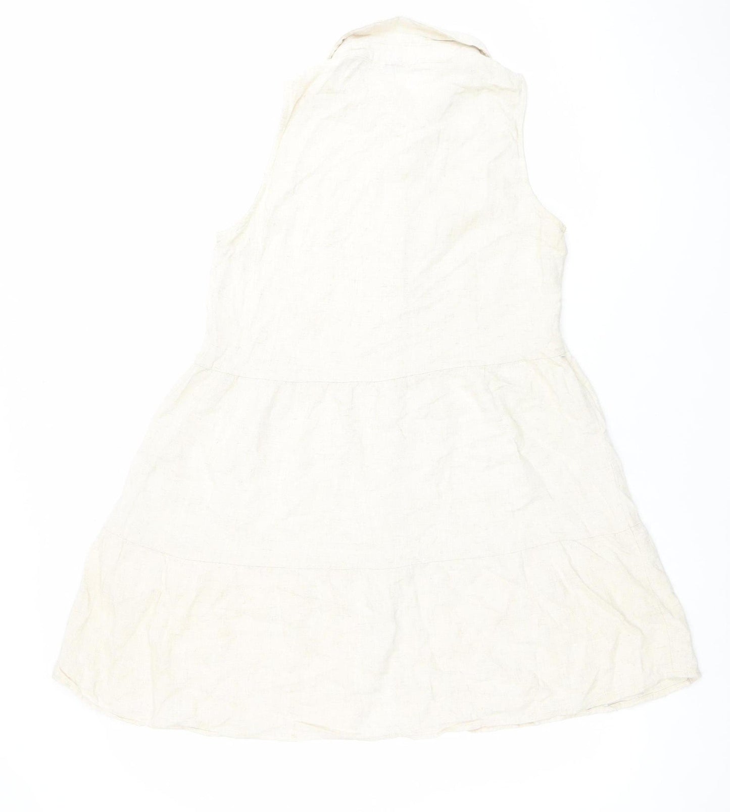 Stradivarius Women Ivory Sleeveless Shirt Dress S Lightweight Linen