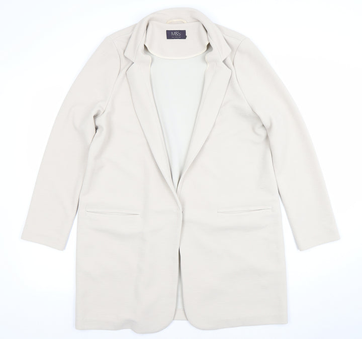 Marks and Spencer Women Ivory Size 14 Regular Fit Stretch Coatigan