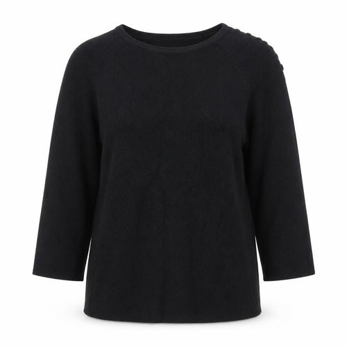 New Look Women's Black Knit 3/4 Sleeve Crew Neck Blouse Size 10