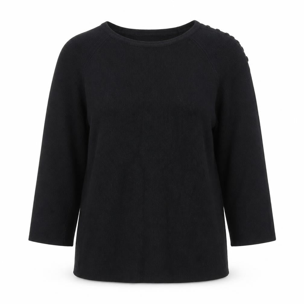 New Look Women's Black Knit 3/4 Sleeve Crew Neck Blouse Size 10