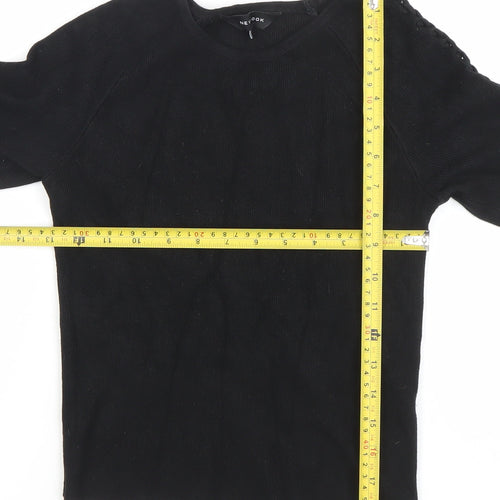 New Look Women's Black Knit 3/4 Sleeve Crew Neck Blouse Size 10