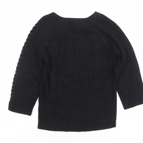 New Look Women's Black Knit 3/4 Sleeve Crew Neck Blouse Size 10