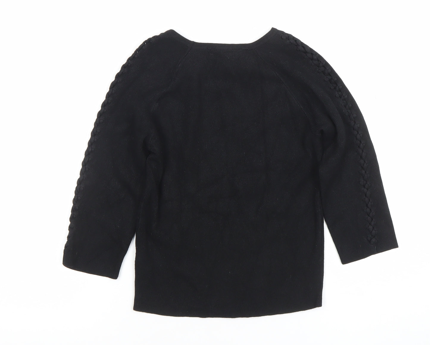 New Look Women's Black Knit 3/4 Sleeve Crew Neck Blouse Size 10
