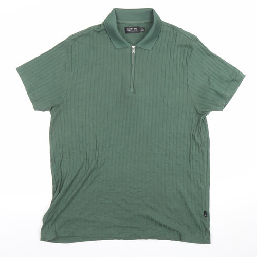 Burton Menswear Green Short Sleeve 1/4 Zip Polo Shirt Size L