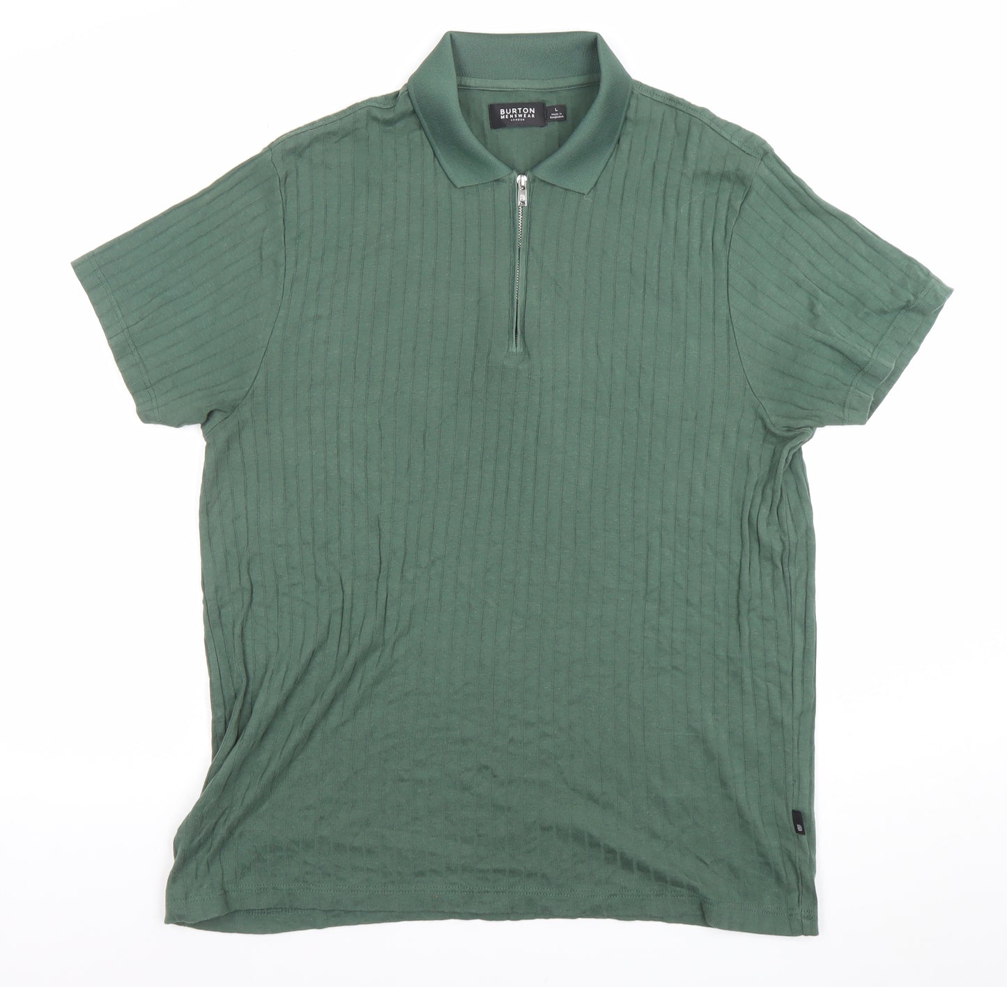 Burton Menswear Green Short Sleeve 1/4 Zip Polo Shirt Size L