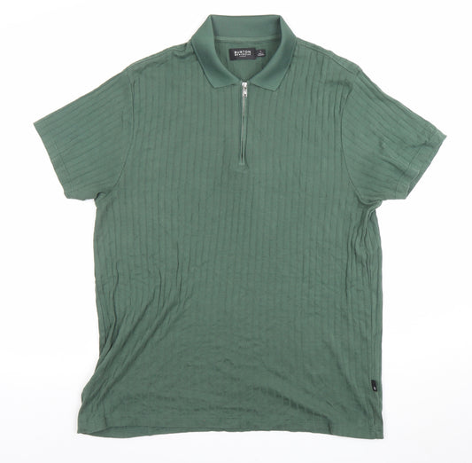 Burton Menswear Green Short Sleeve 1/4 Zip Polo Shirt Size L