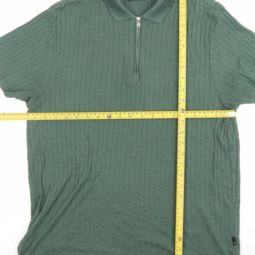 Burton Menswear Green Short Sleeve 1/4 Zip Polo Shirt Size L