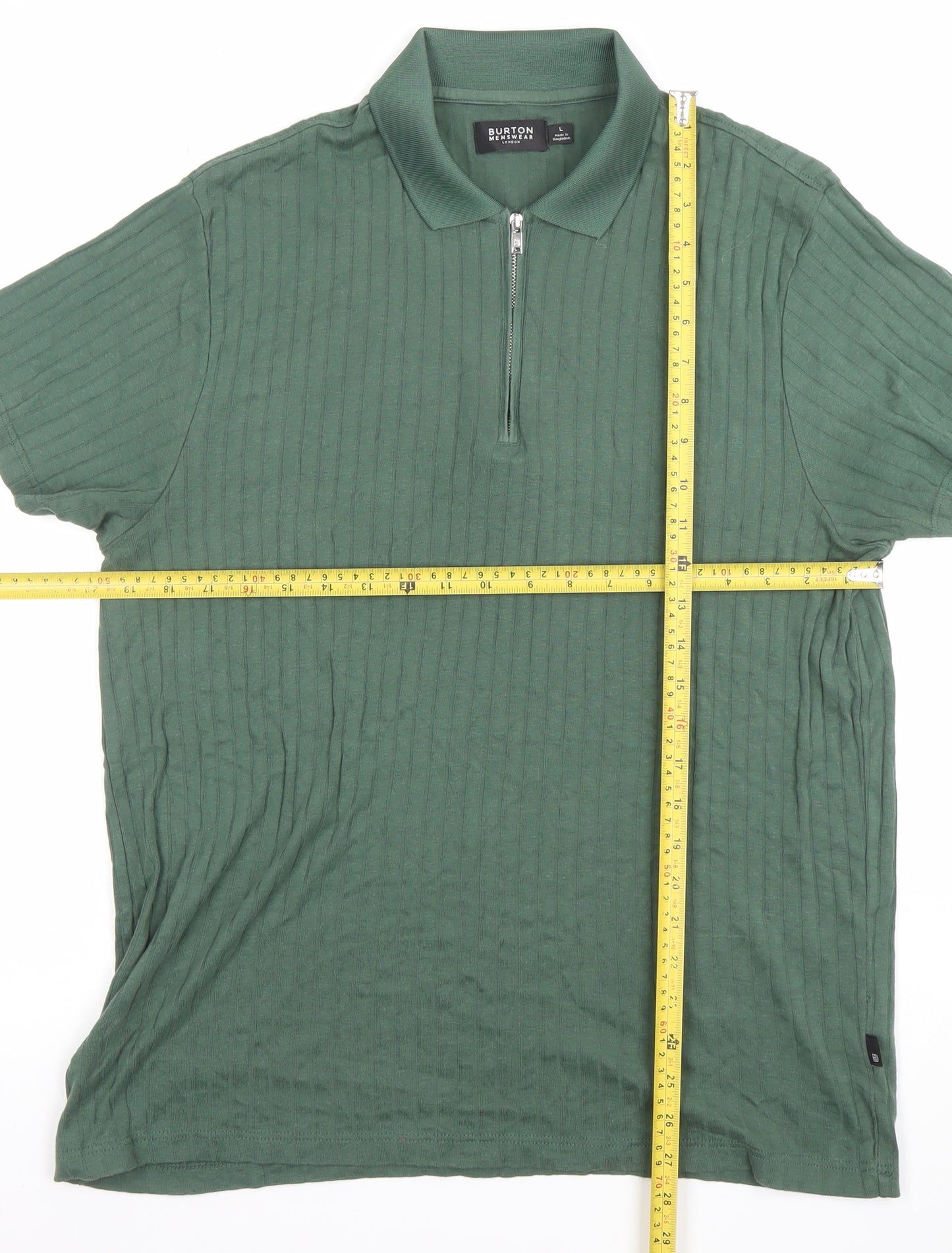 Burton Menswear Green Short Sleeve 1/4 Zip Polo Shirt Size L