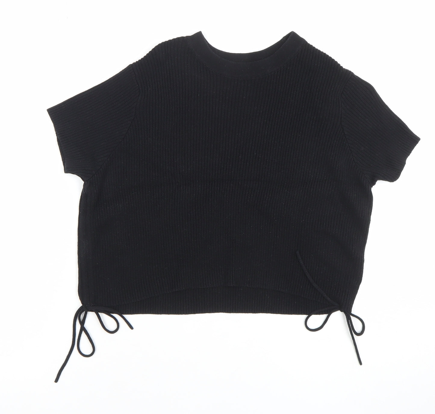 Collusion Women's Black Cropped Knit T-Shirt Size 10