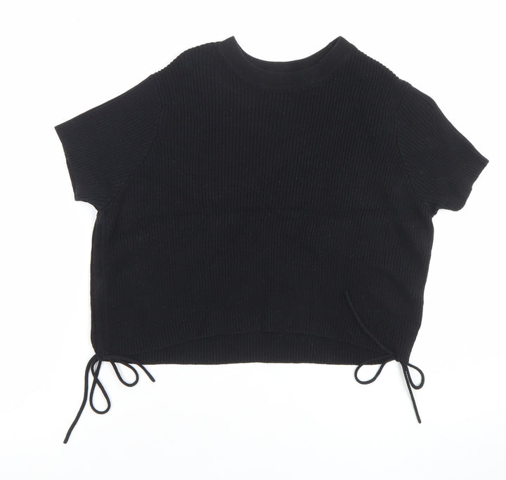 Collusion Women's Black Cropped Knit T-Shirt Size 10