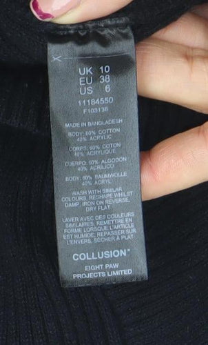 Collusion Women's Black Cropped Knit T-Shirt Size 10