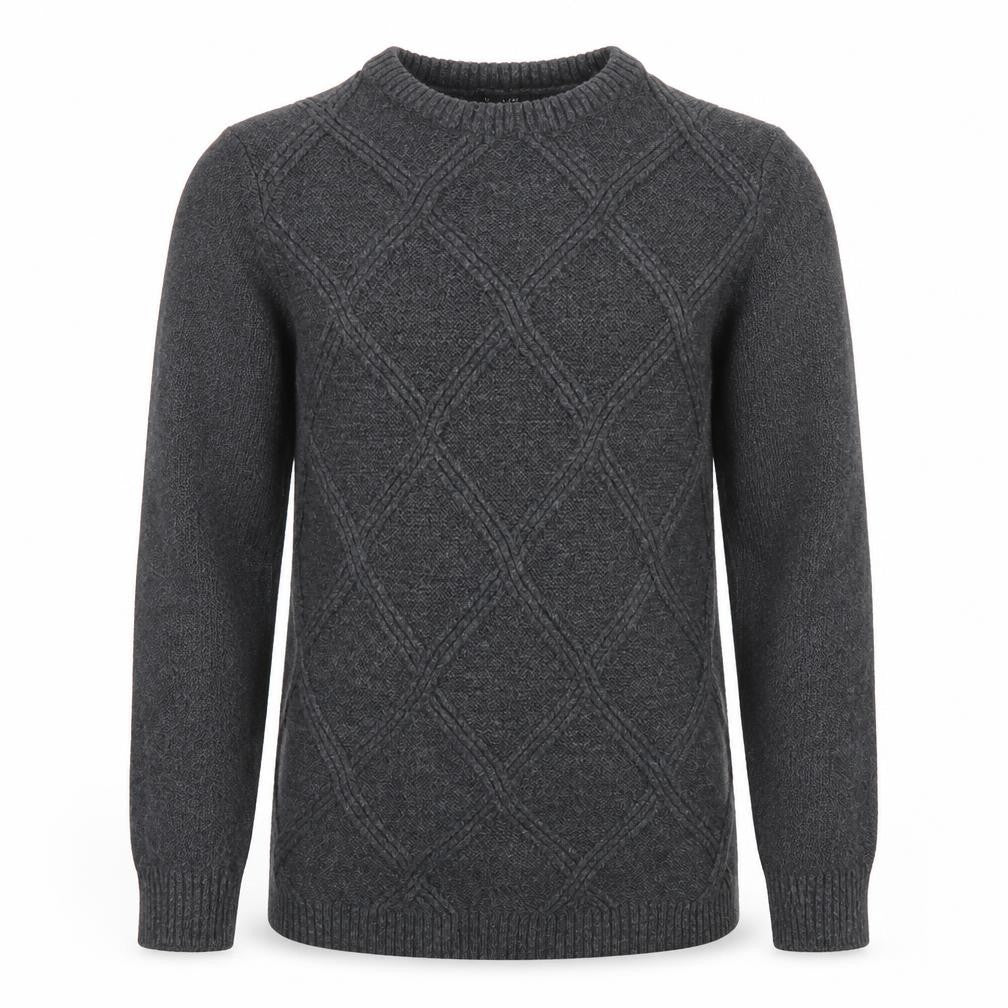 Front view of New Look Men’s Grey Cable Knit Crew Neck Jumper, size M