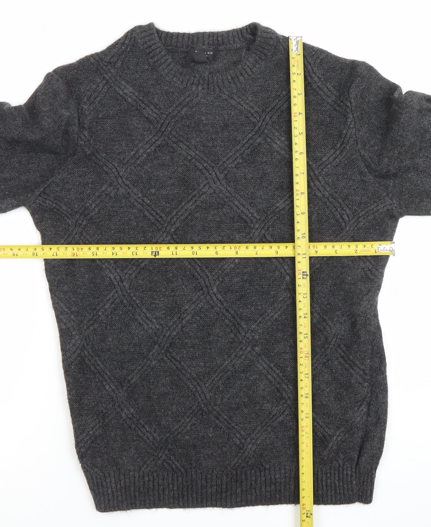 New Look Men’s Grey Cable Knit Crew Neck Jumper Size M