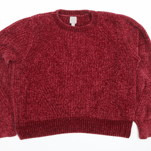 H&M Women's Red Chunky Knit Crew Neck Jumper Size M