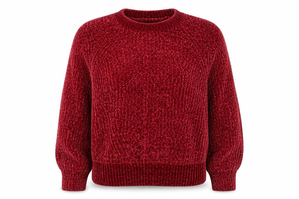 Front view of H&M Women's Red Chunky Knit Crew Neck Jumper, size M