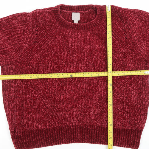 H&M Women's Red Chunky Knit Crew Neck Jumper Size M