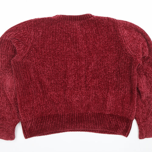H&M Women's Red Chunky Knit Crew Neck Jumper Size M