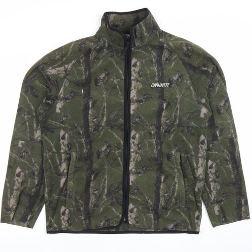 Carhartt Men Green Camouflage Fleece Jacket L Relaxed Fit Outdoor Zip