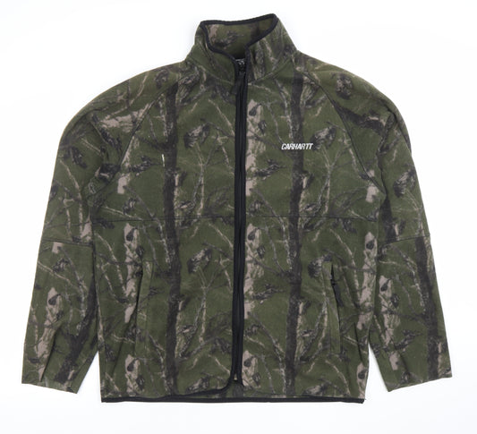 Carhartt Men Green Camouflage Fleece Jacket L Relaxed Fit Outdoor Zip