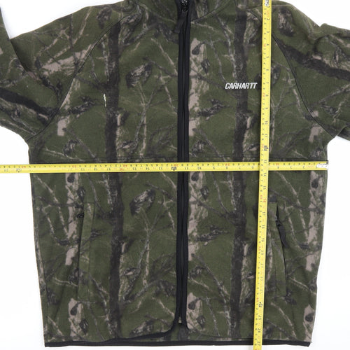 Carhartt Men Green Camouflage Fleece Jacket L Relaxed Fit Outdoor Zip