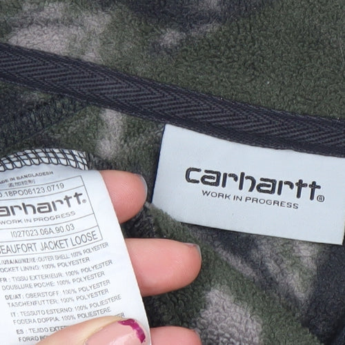 Carhartt Men Green Camouflage Fleece Jacket L Relaxed Fit Outdoor Zip