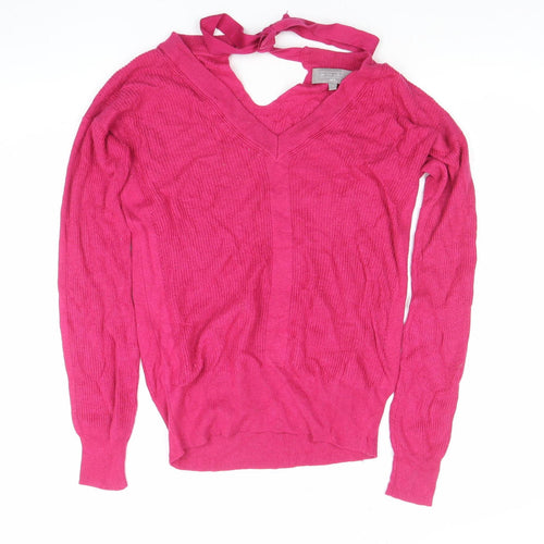 Next Women Pink Bow Back Long Sleeve Pullover Jumper Size 8