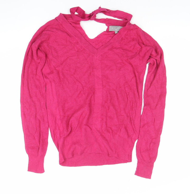 Next Women Pink Bow Back Long Sleeve Pullover Jumper Size 8