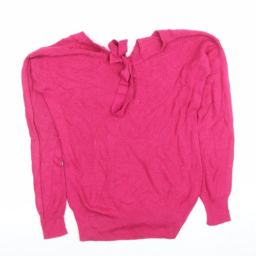 Next Women Pink Bow Back Long Sleeve Pullover Jumper Size 8
