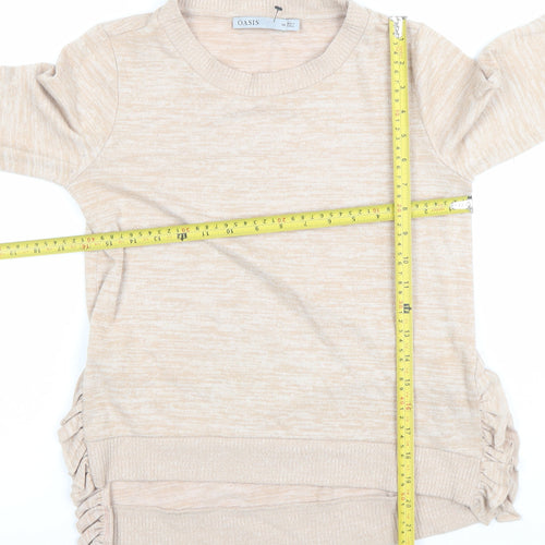 Oasis Womens Beige XS Crew Neck Pullover Jumper with Ruffle Detail
