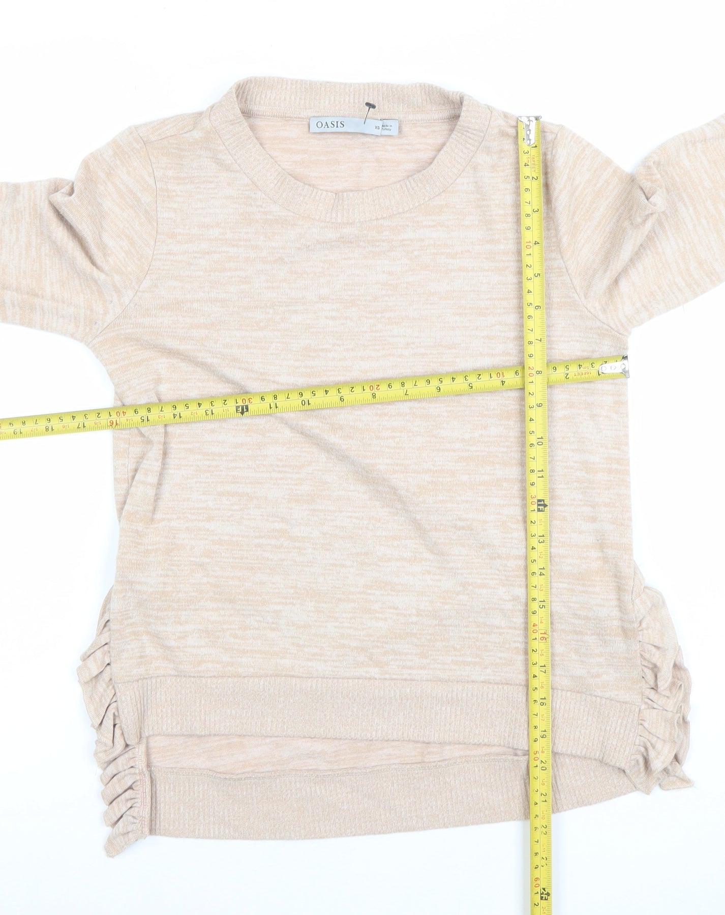 Oasis Womens Beige XS Crew Neck Pullover Jumper with Ruffle Detail