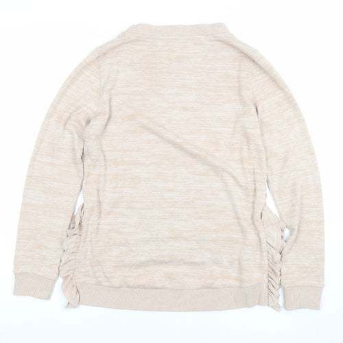 Oasis Womens Beige XS Crew Neck Pullover Jumper with Ruffle Detail