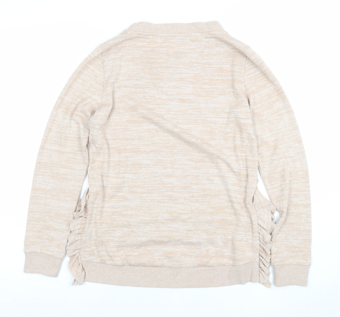 Oasis Womens Beige XS Crew Neck Pullover Jumper with Ruffle Detail