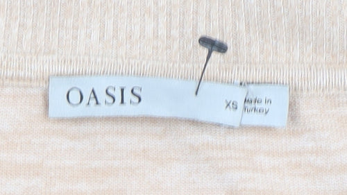 Oasis Womens Beige XS Crew Neck Pullover Jumper with Ruffle Detail