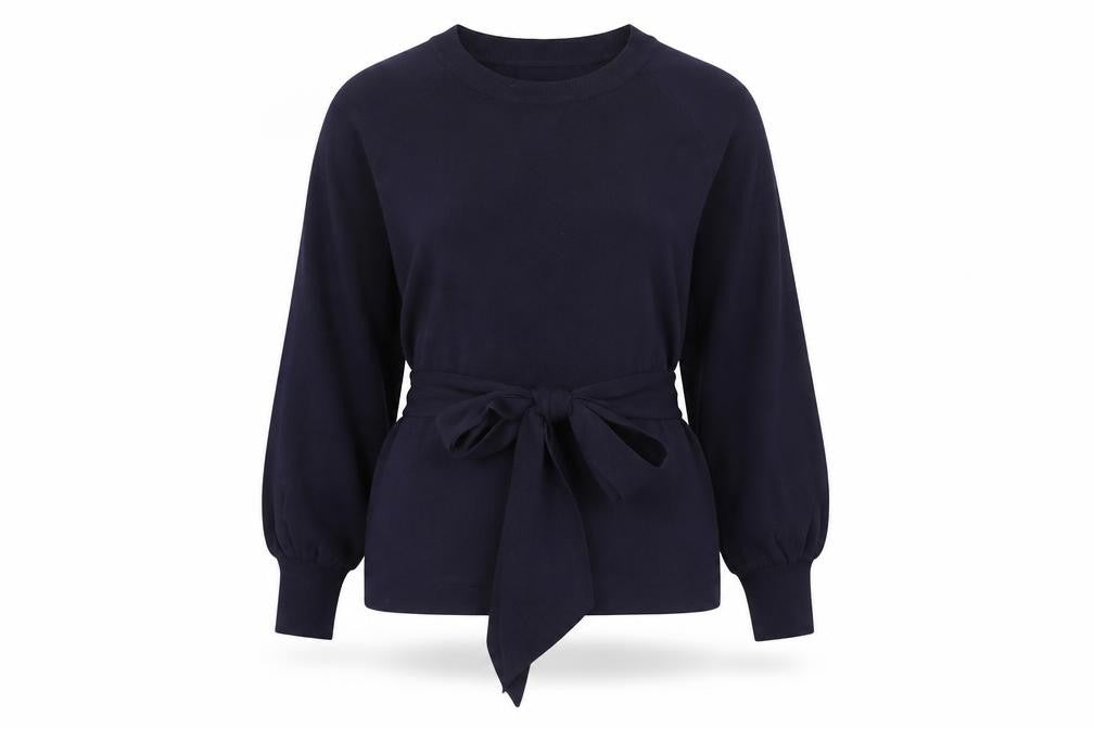 Front view of Marks & Spencer Women’s Blue Belted Tunic Blouse, size UK 12