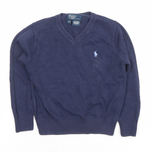Ralph Lauren Boys Blue Cotton V-Neck Pullover Jumper Size 4 Years