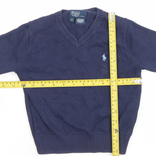 Ralph Lauren Boys Blue Cotton V-Neck Pullover Jumper Size 4 Years