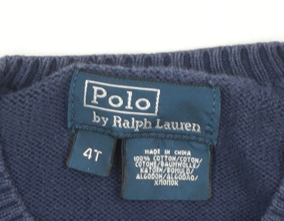 Ralph Lauren Boys Blue Cotton V-Neck Pullover Jumper Size 4 Years