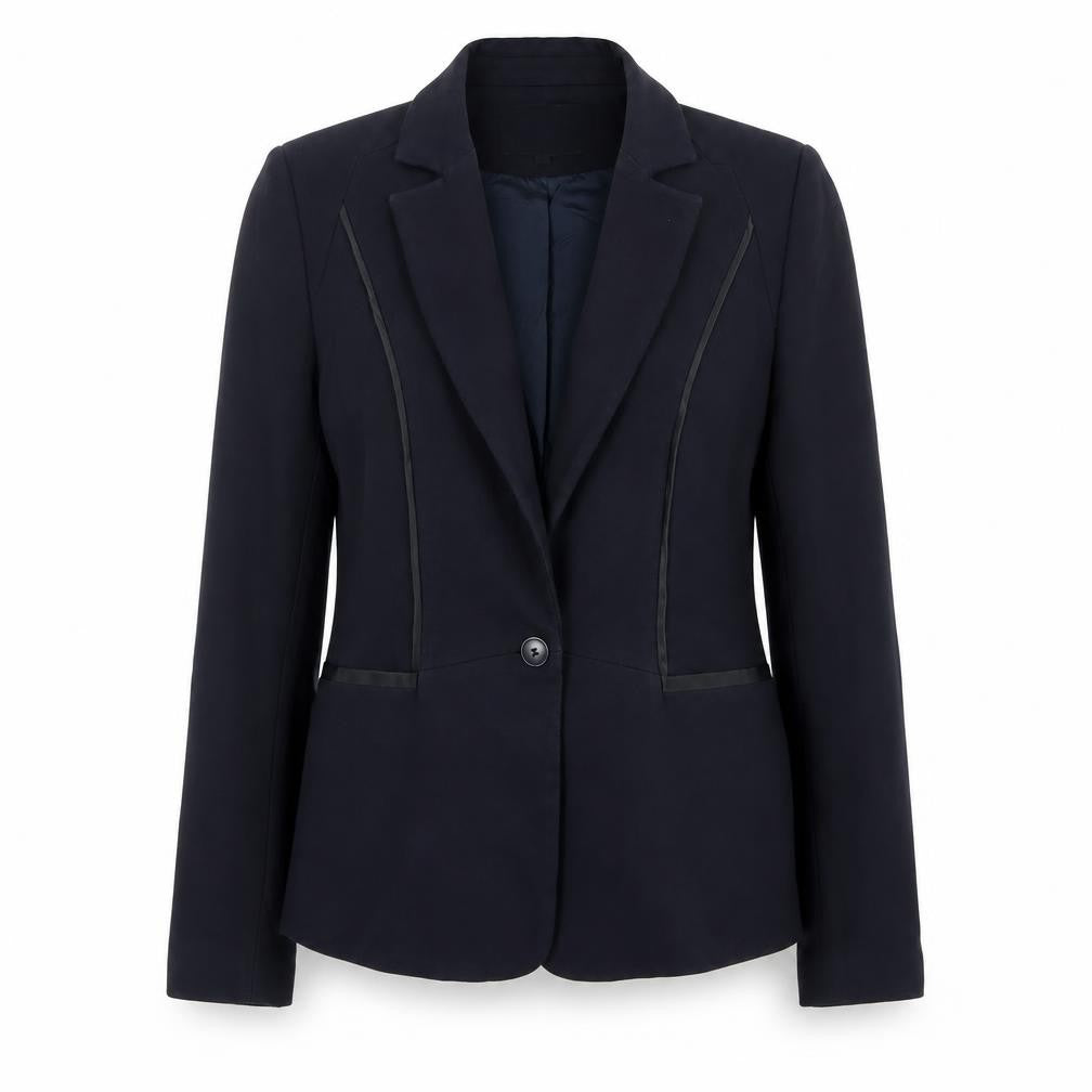Front view of Reiss women’s blue wool tailored blazer jacket, size M