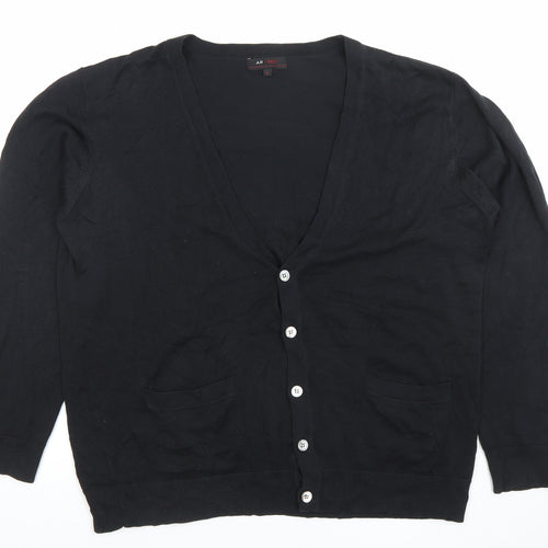 AR RED Men's Black Silk Cotton V-Neck Cardigan L