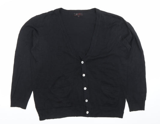 AR RED Men's Black Silk Cotton V-Neck Cardigan L