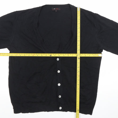 AR RED Men's Black Silk Cotton V-Neck Cardigan L