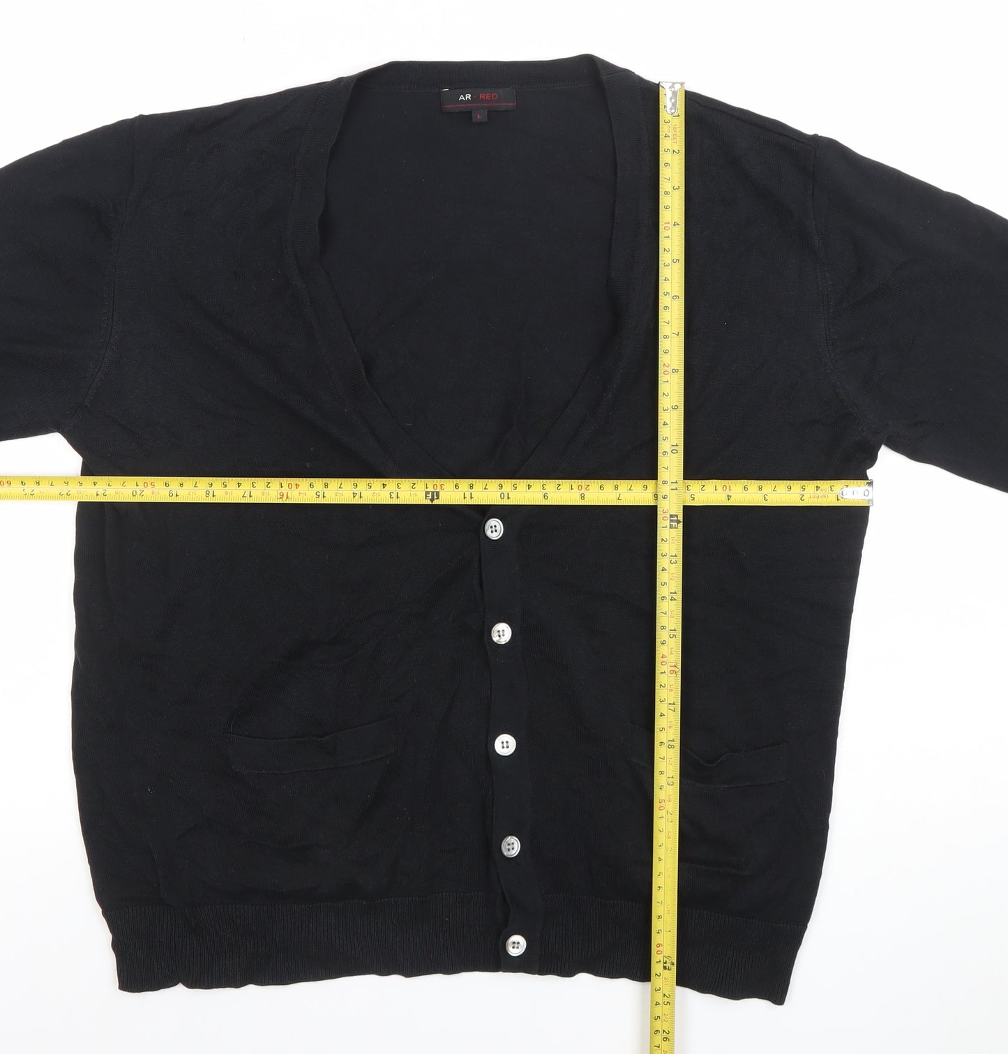 AR RED Men's Black Silk Cotton V-Neck Cardigan L