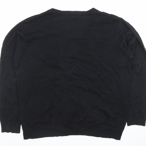 AR RED Men's Black Silk Cotton V-Neck Cardigan L