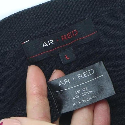 AR RED Men's Black Silk Cotton V-Neck Cardigan L