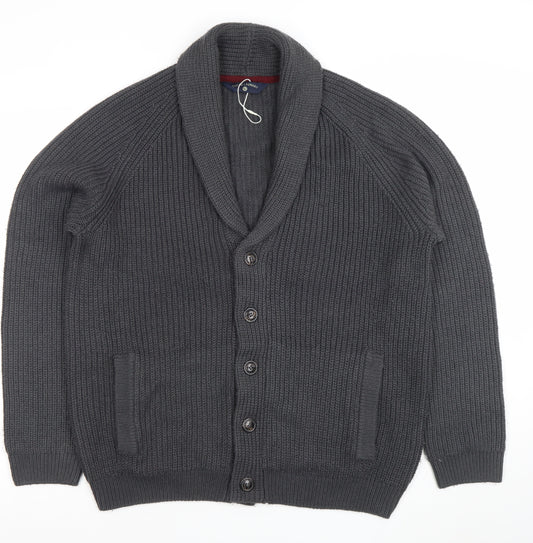 Tokyo Laundry Men’s Grey Chunky Knit Cardigan L Wool Blend