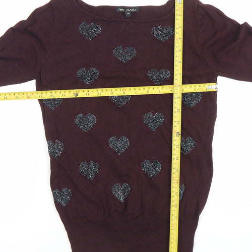 Next Women Brown Heart Knit Long Sleeve Boat Neck Blouse Size 10