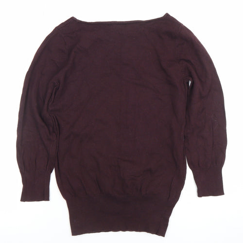 Next Women Brown Heart Knit Long Sleeve Boat Neck Blouse Size 10